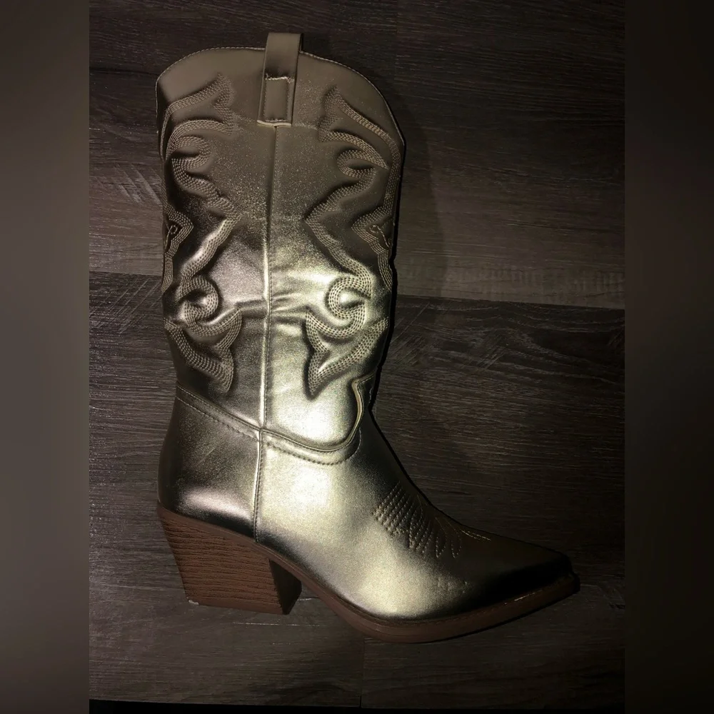 Top Moda Elk Gold Wester Cowgirl Full Zipper Calf Boots New - Picture 8 of 11